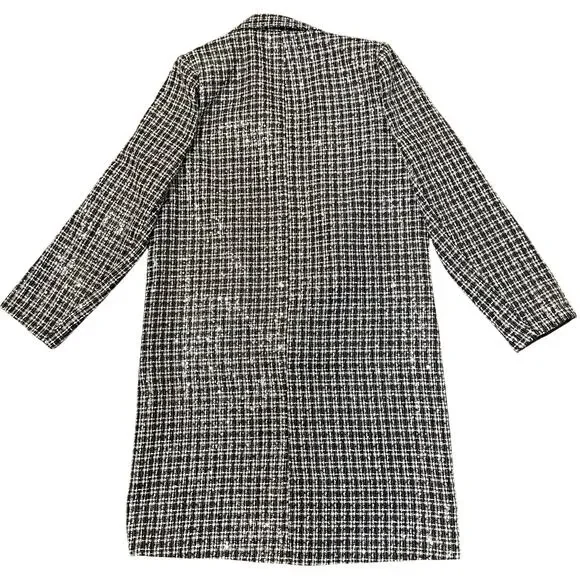 Anthropologie Mare Mare Sequin Tweed Coat Plaid Women’s M Black White New - Picture 5 of 16